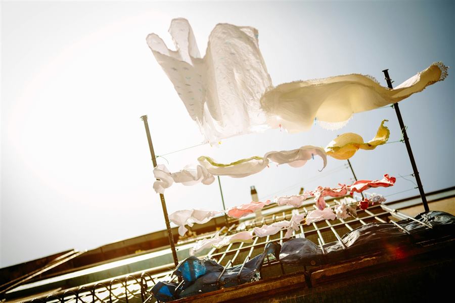 Washing drying on a line